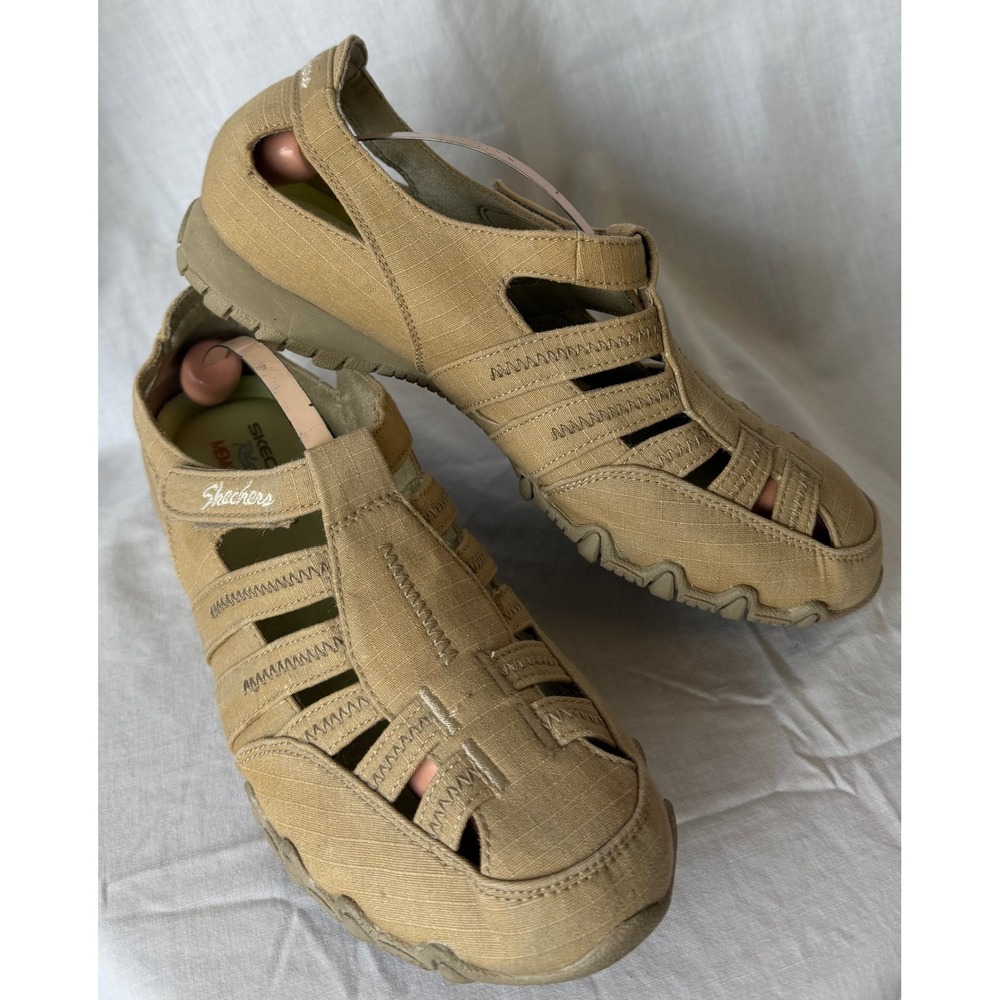 Skechers Relaxed Fit Sandals Tan Memory Foam Garibaldi Caged Fisherman Womens 9